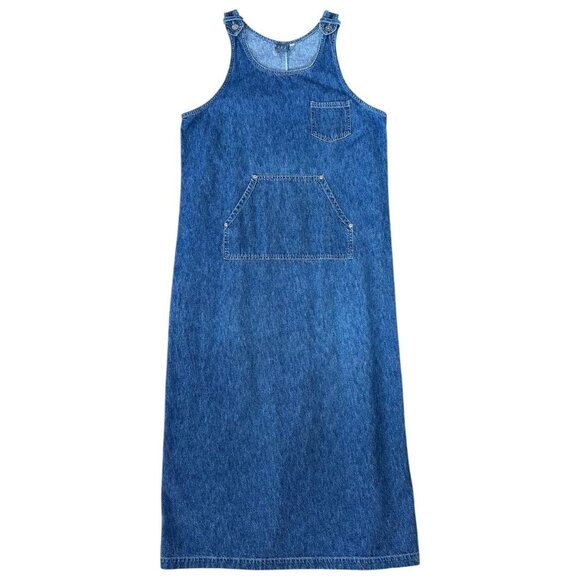 Ivy Utility Style Overall Dress in Dark Wash Blue Denim Size Large - Picture 1 of 8